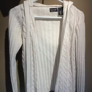 White Cable Knit Hooded Sweater Jacket Cardigan
